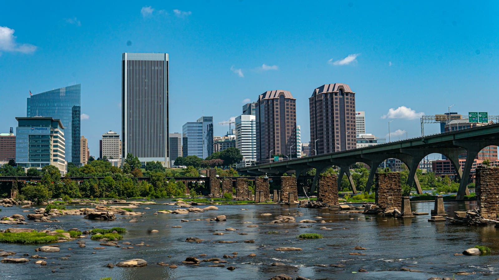 Downtown Richmond towers above the rapids of the James River
